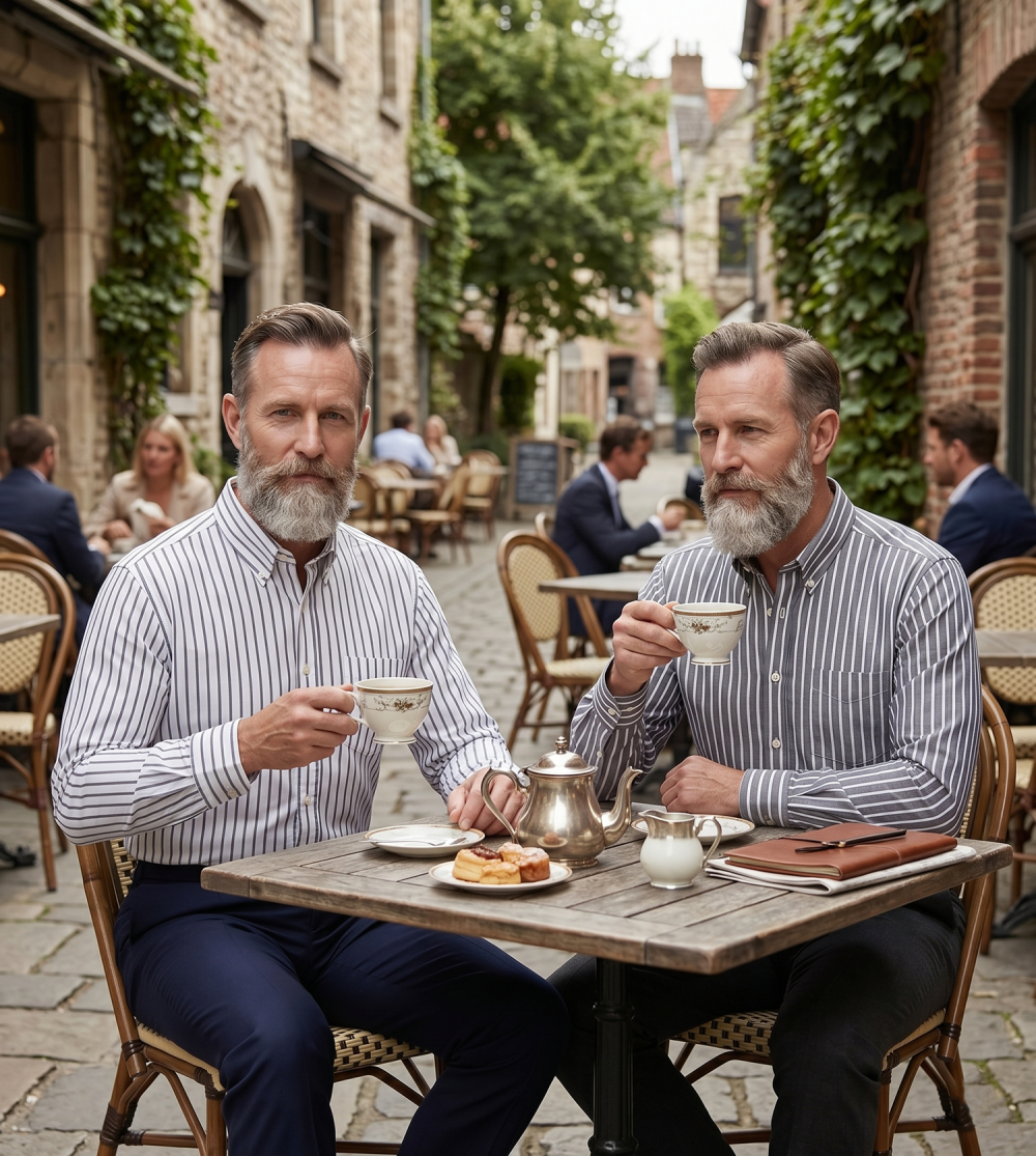The Elizabeth Stripes Shirts (Twin Pack), Mens Oxford Stripe Shirt Button Down Collar Office or Casual, City Grey - Image 2