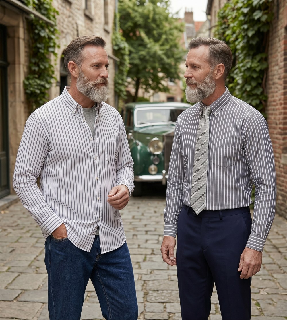 The Elizabeth Stripes Shirts (Twin Pack), Mens Oxford Stripe Shirt Button Down Collar Office or Casual, City Grey - Image 3