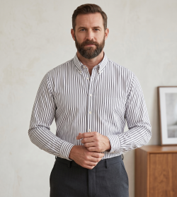 The Elizabeth Stripes Shirts, Mens Oxford Stripe Shirt Button Down Collar Office or Casual, (City Grey | White Stripe)