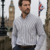 The Elizabeth Stripes Shirts, Mens Oxford Stripe Shirt Button Down Collar Office or Casual, (City Grey | White Stripe) - Thumbnail Image 2