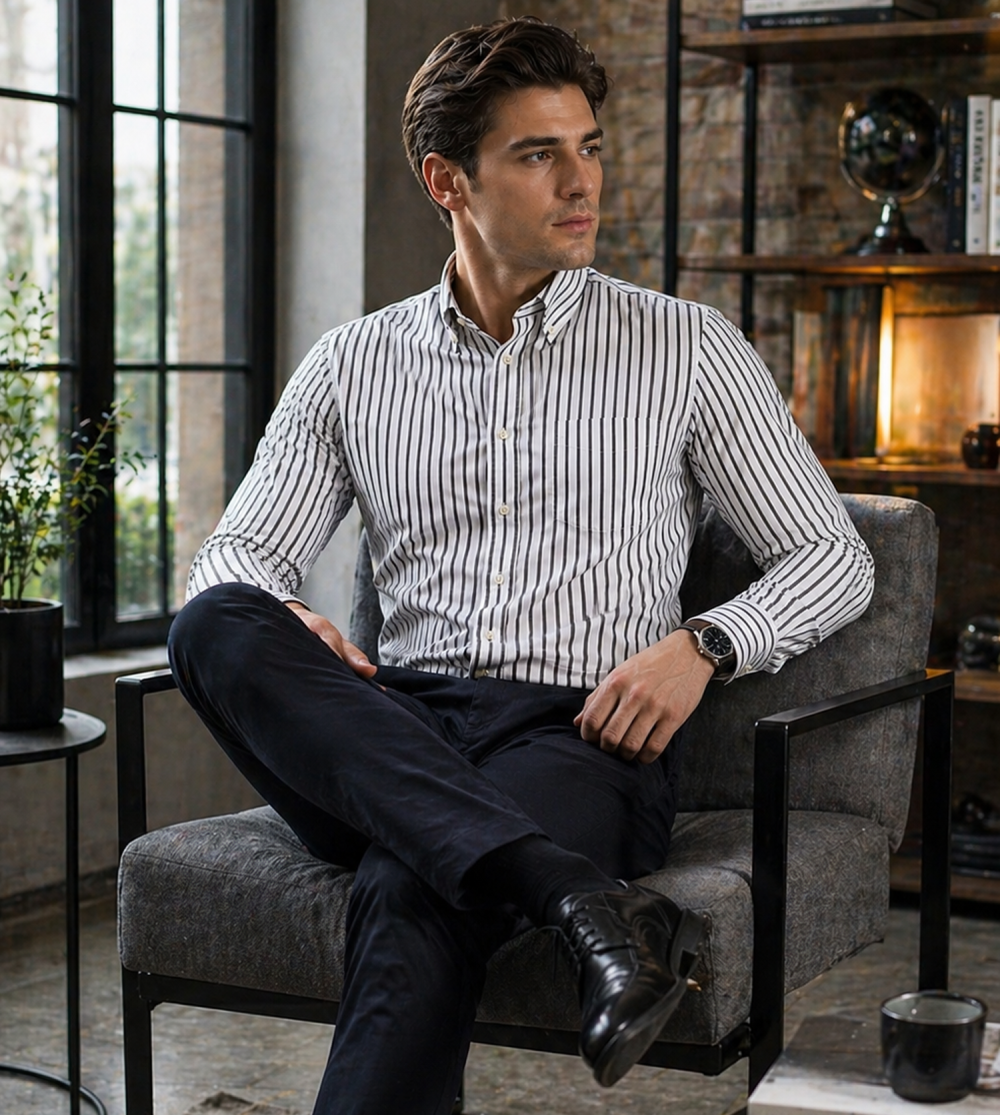 The Elizabeth Stripes Shirts, Mens Oxford Stripe Shirt Button Down Collar Office or Casual, (City Grey | White Stripe) - Image 3