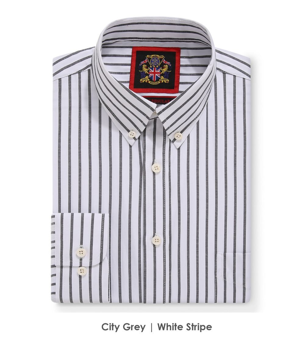 The Elizabeth Stripes Shirts, Mens Oxford Stripe Shirt Button Down Collar Office or Casual, (City Grey | White Stripe) - Image 5