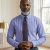The Elizabeth Stripes Shirts, Mens Oxford Stripe Shirt Button Down Collar Office or Casual, (Denim Blue | Bold Stripe) - Thumbnail Image 1