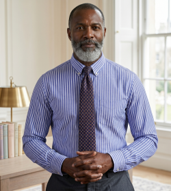 The Elizabeth Stripes Shirts, Mens Oxford Stripe Shirt Button Down Collar Office or Casual, (Denim Blue | Bold Stripe)