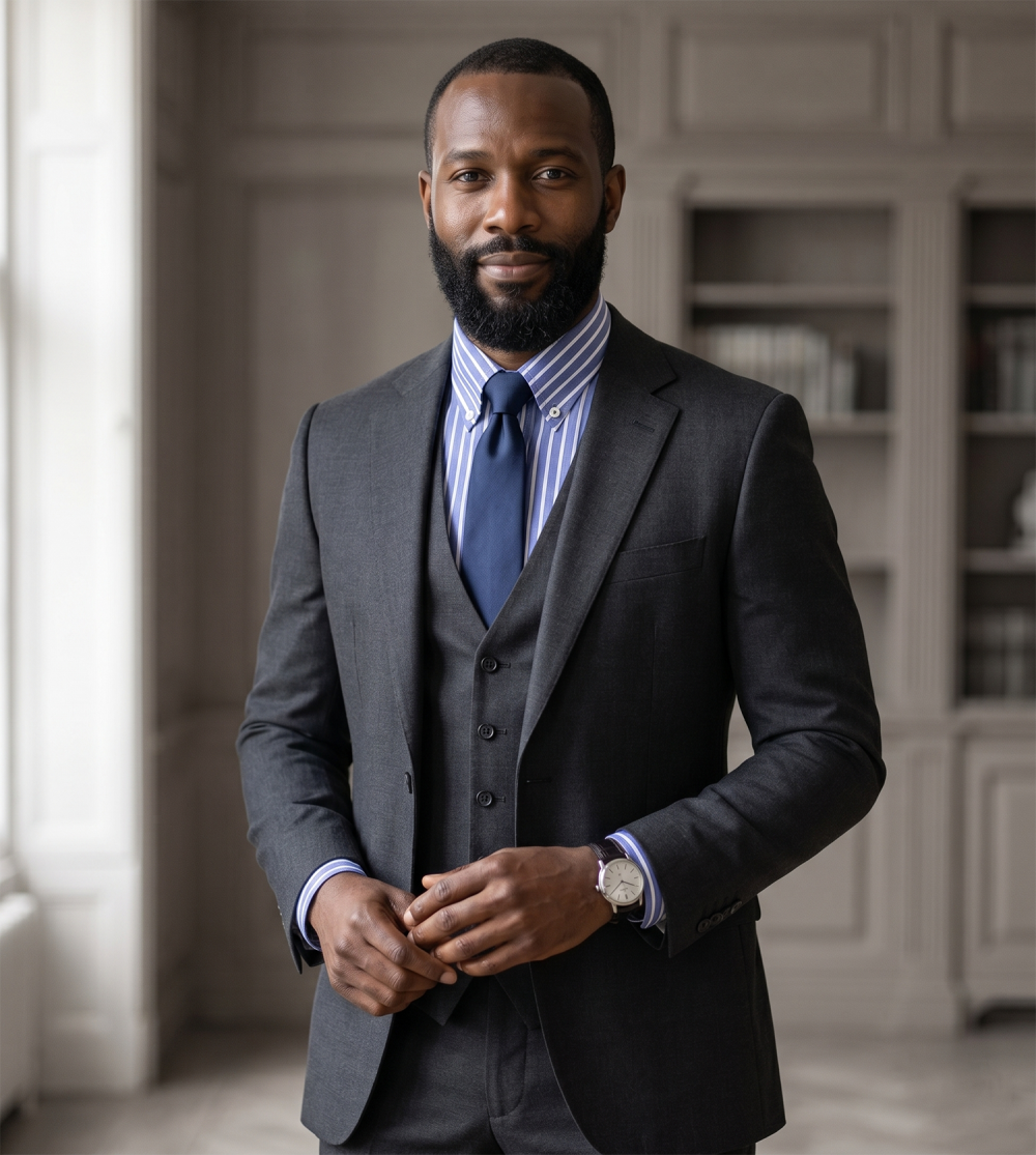 The Elizabeth Stripes Shirts, Mens Oxford Stripe Shirt Button Down Collar Office or Casual, (Denim Blue | Bold Stripe) - Image 3
