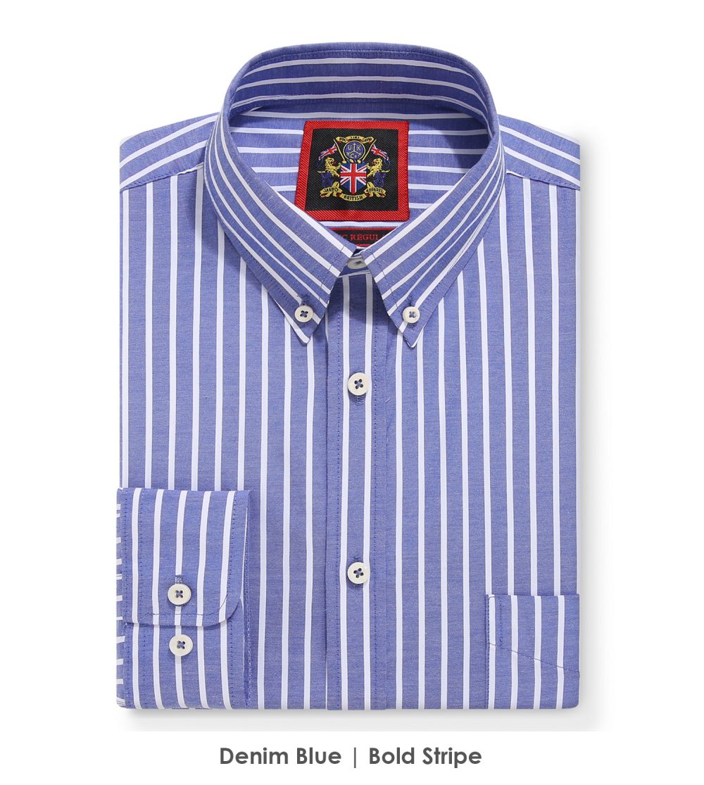 The Elizabeth Stripes Shirts, Mens Oxford Stripe Shirt Button Down Collar Office or Casual, (Denim Blue | Bold Stripe) - Image 5