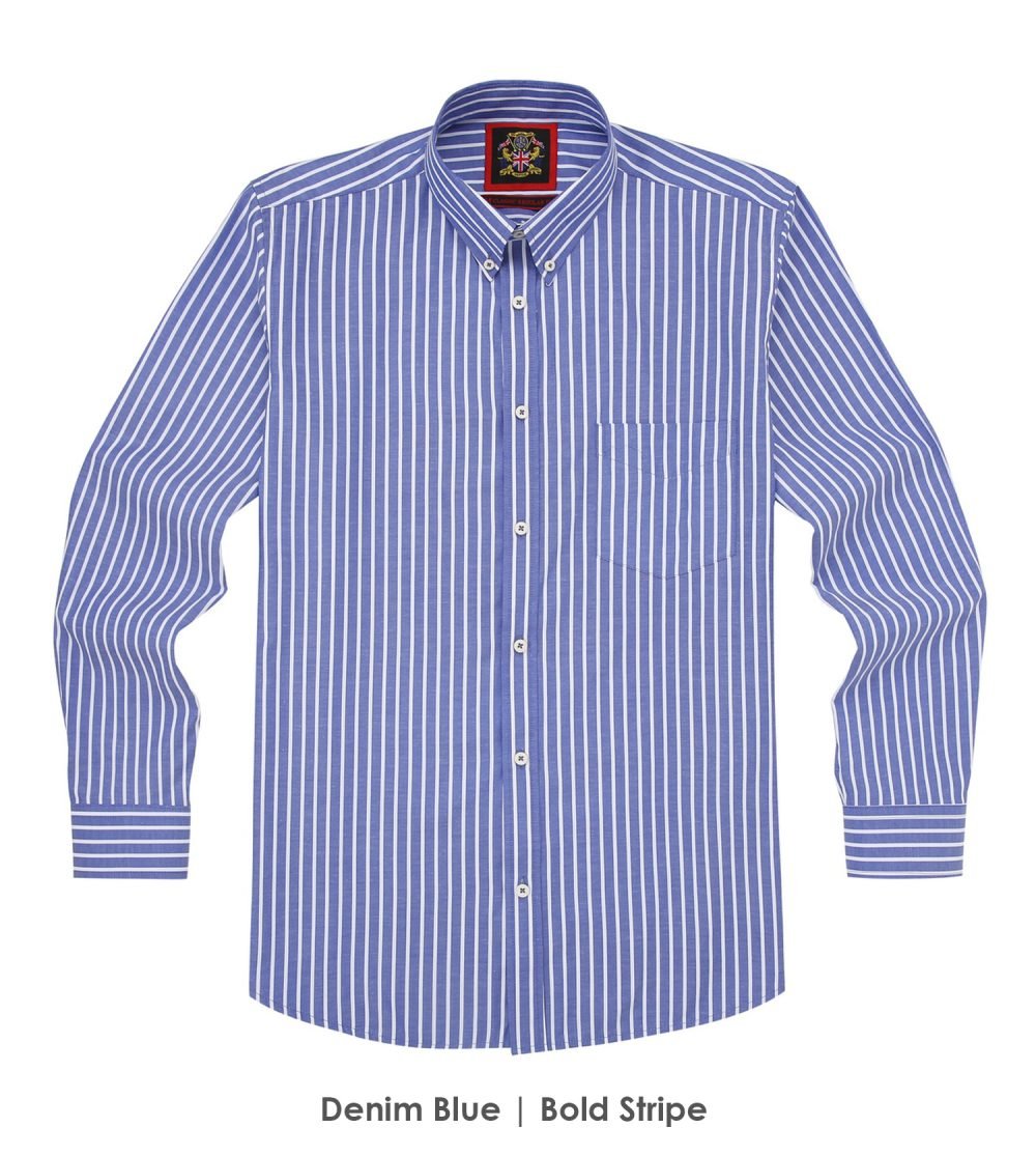 The Elizabeth Stripes Shirts, Mens Oxford Stripe Shirt Button Down Collar Office or Casual, (Denim Blue | Bold Stripe) - Image 6