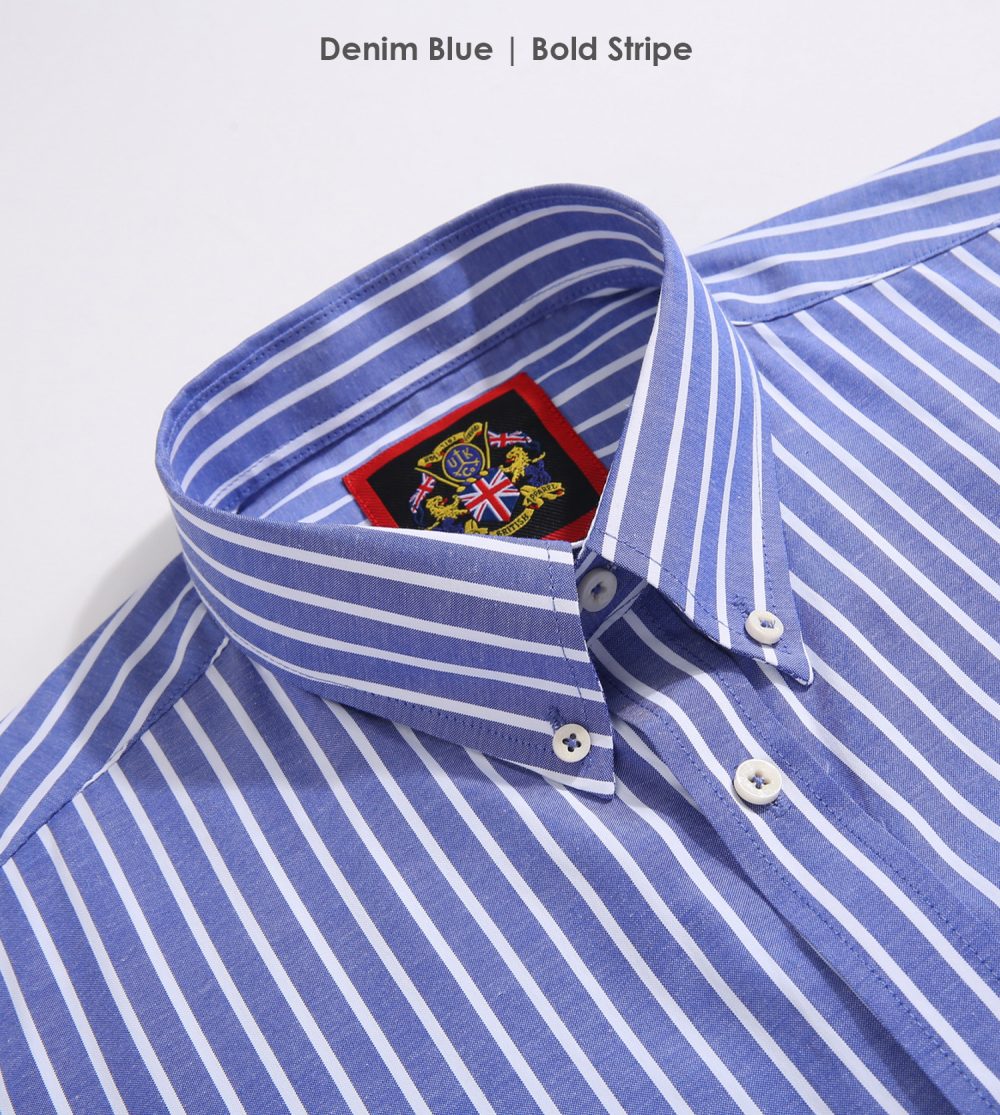 The Elizabeth Stripes Shirts, Mens Oxford Stripe Shirt Button Down Collar Office or Casual, (Denim Blue | Bold Stripe) - Image 7