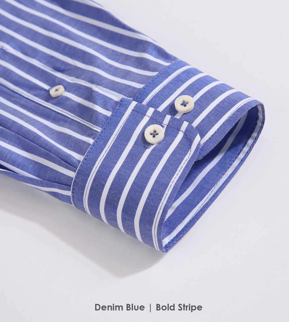 The Elizabeth Stripes Shirts, Mens Oxford Stripe Shirt Button Down Collar Office or Casual, (Denim Blue | Bold Stripe) - Image 8