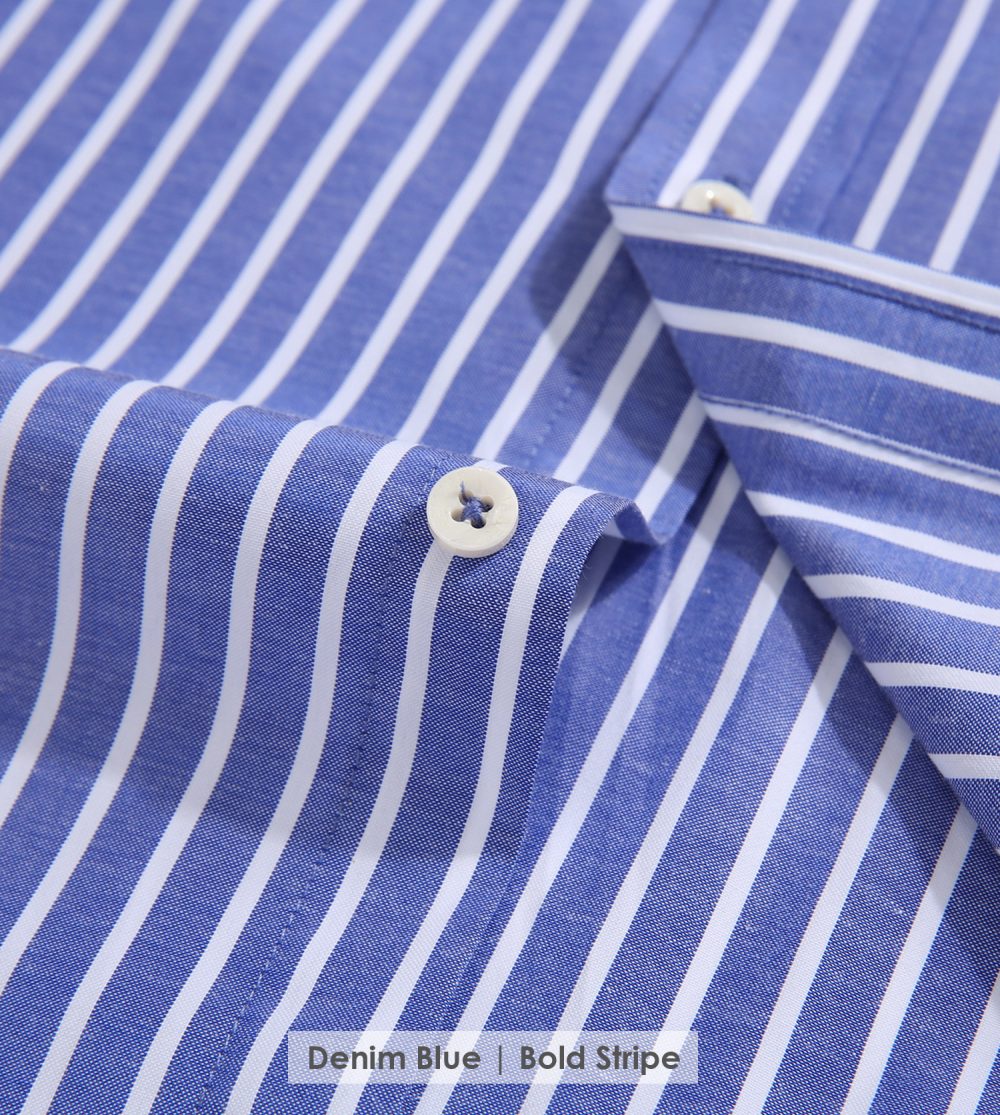 The Elizabeth Stripes Shirts, Mens Oxford Stripe Shirt Button Down Collar Office or Casual, (Denim Blue | Bold Stripe) - Image 9