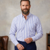 The Elizabeth Stripes Shirts, Mens Oxford Stripe Shirt Button Down Collar Office or Casual, (Denim Blue | White Stripe) - Thumbnail Image 1