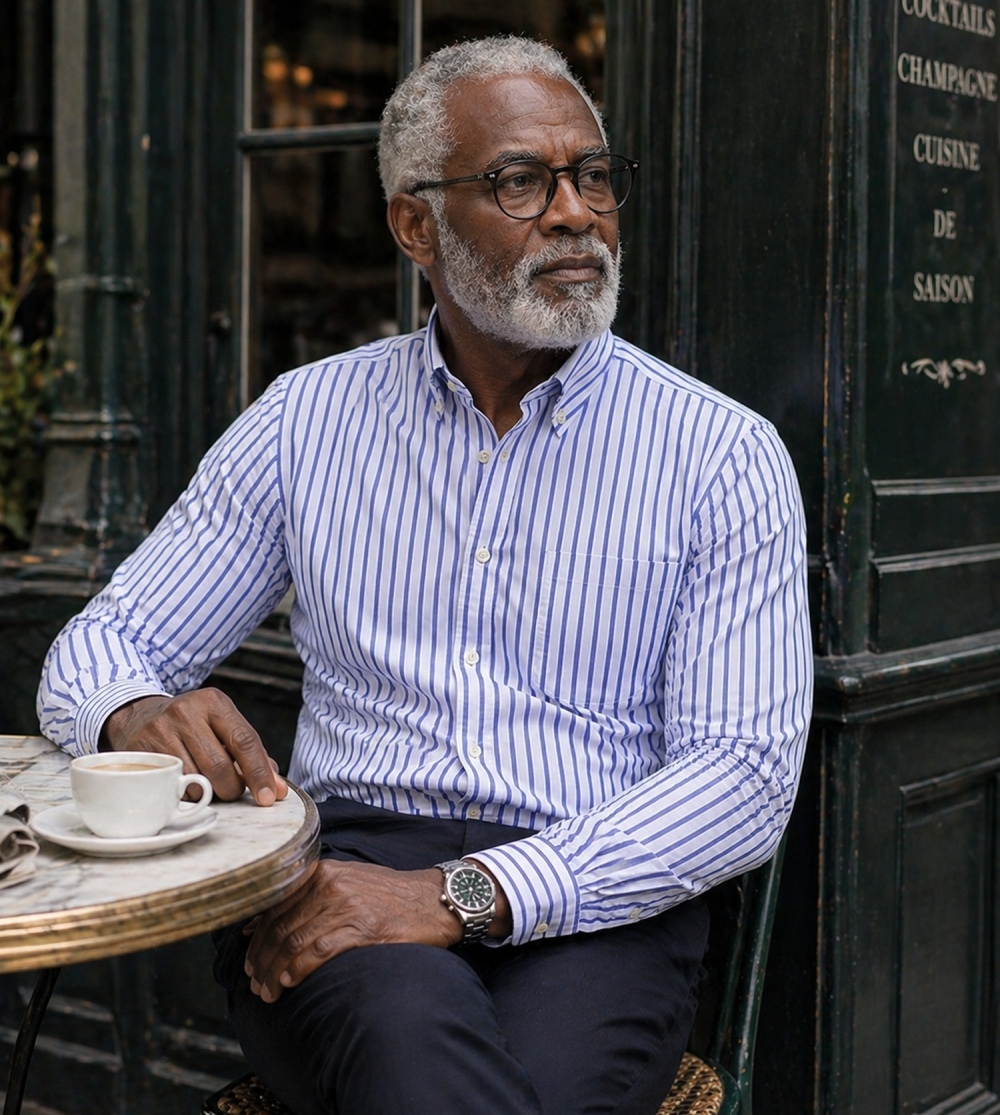 The Elizabeth Stripes Shirts, Mens Oxford Stripe Shirt Button Down Collar Office or Casual, (Denim Blue | White Stripe) - Image 3