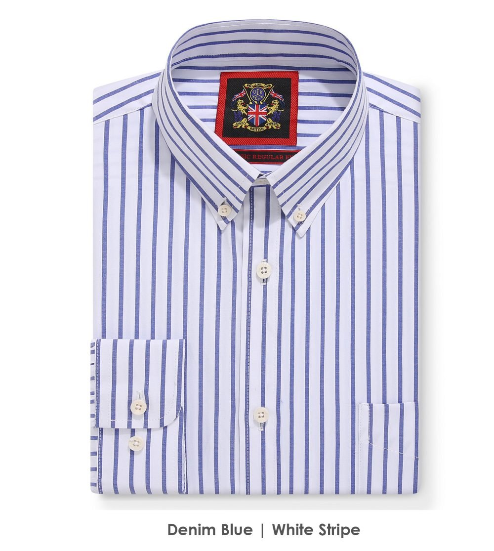 The Elizabeth Stripes Shirts, Mens Oxford Stripe Shirt Button Down Collar Office or Casual, (Denim Blue | White Stripe) - Image 5