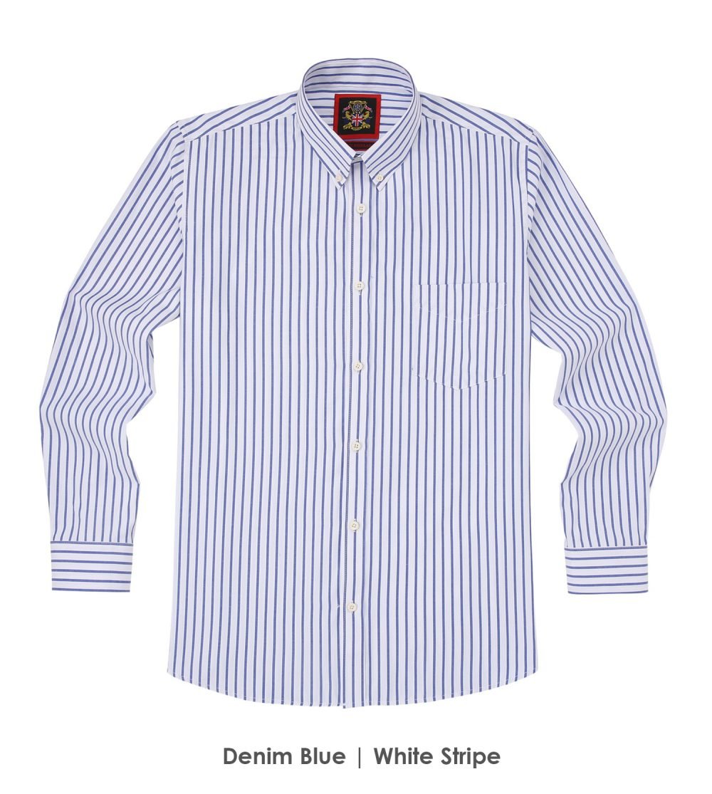 The Elizabeth Stripes Shirts, Mens Oxford Stripe Shirt Button Down Collar Office or Casual, (Denim Blue | White Stripe) - Image 6