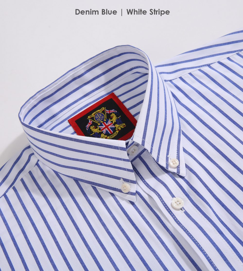 The Elizabeth Stripes Shirts, Mens Oxford Stripe Shirt Button Down Collar Office or Casual, (Denim Blue | White Stripe) - Image 7