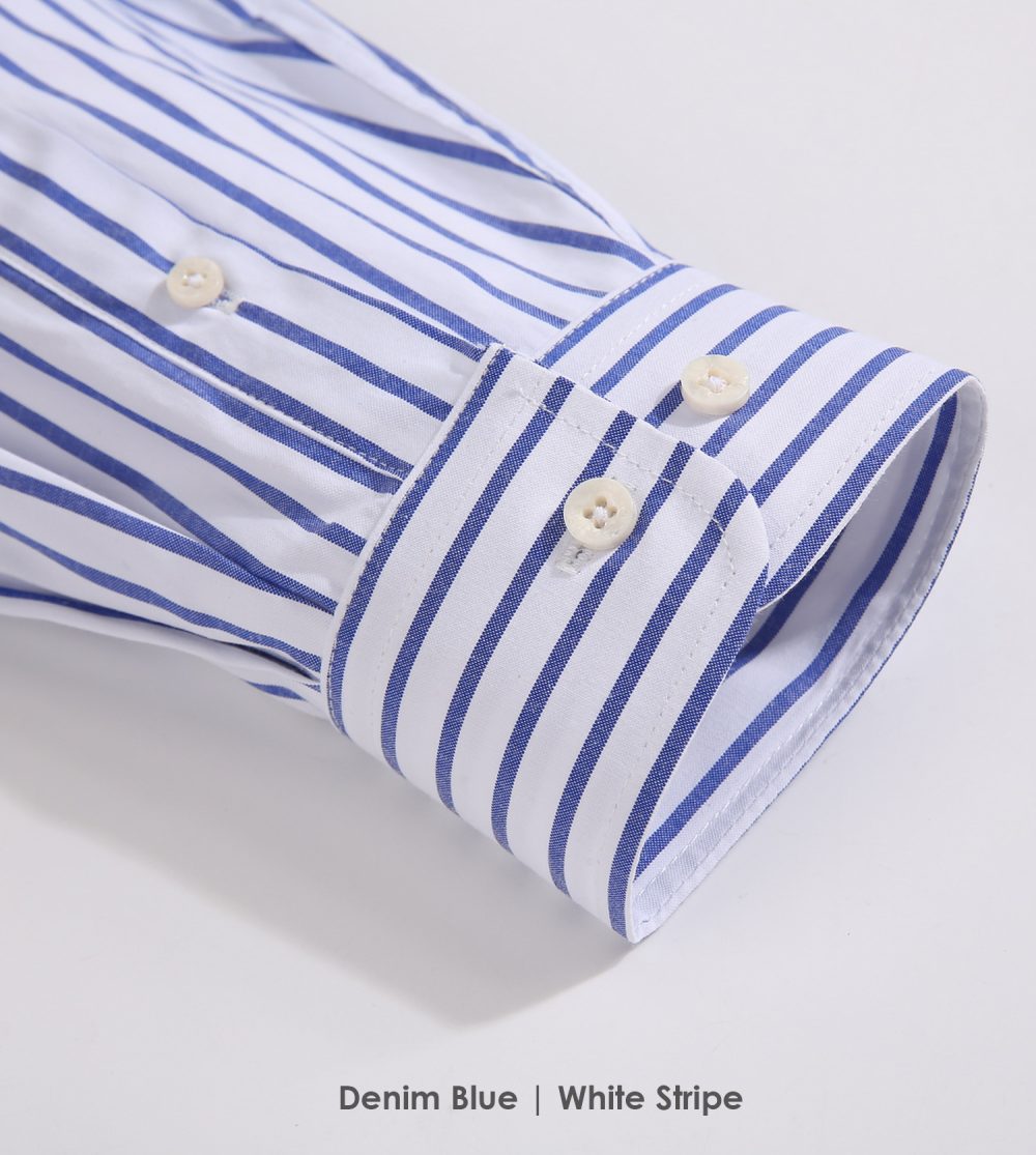 The Elizabeth Stripes Shirts, Mens Oxford Stripe Shirt Button Down Collar Office or Casual, (Denim Blue | White Stripe) - Image 8