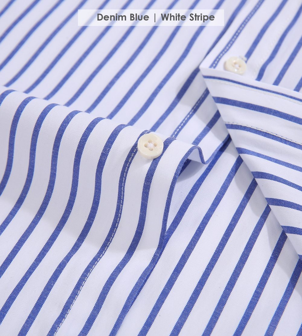 The Elizabeth Stripes Shirts, Mens Oxford Stripe Shirt Button Down Collar Office or Casual, (Denim Blue | White Stripe) - Image 9