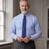 The Elizabeth Stripes Shirts, Mens Oxford Stripe Shirt Button Down Collar Office or Casual, (Ocean Blue | Bold Stripe) - Thumbnail Image 1