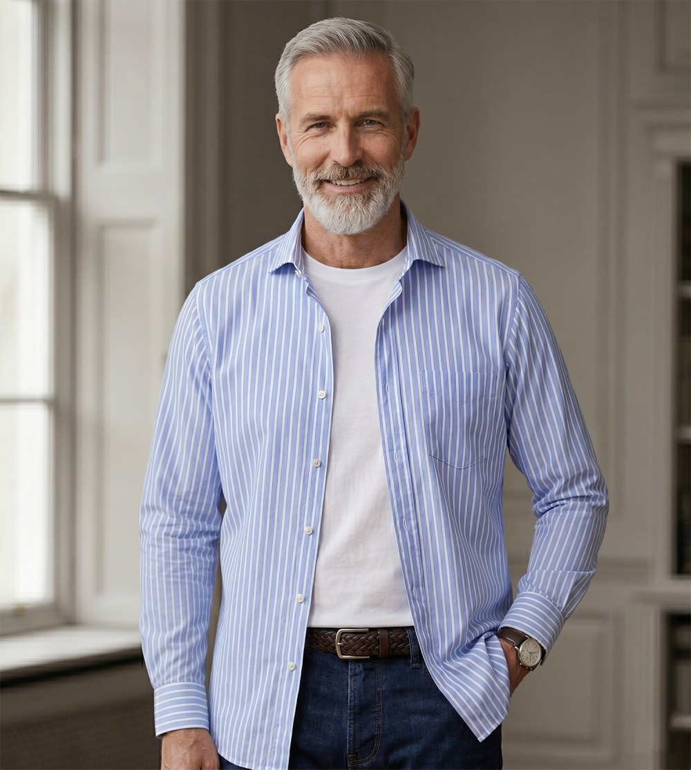 The Elizabeth Stripes Shirts, Mens Oxford Stripe Shirt Button Down Collar Office or Casual, (Ocean Blue | Bold Stripe) - Image 2