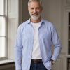 The Elizabeth Stripes Shirts, Mens Oxford Stripe Shirt Button Down Collar Office or Casual, (Ocean Blue | Bold Stripe) - Thumbnail Image 2