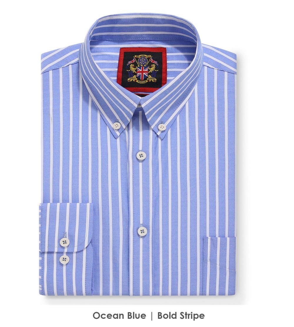The Elizabeth Stripes Shirts, Mens Oxford Stripe Shirt Button Down Collar Office or Casual, (Ocean Blue | Bold Stripe) - Image 5