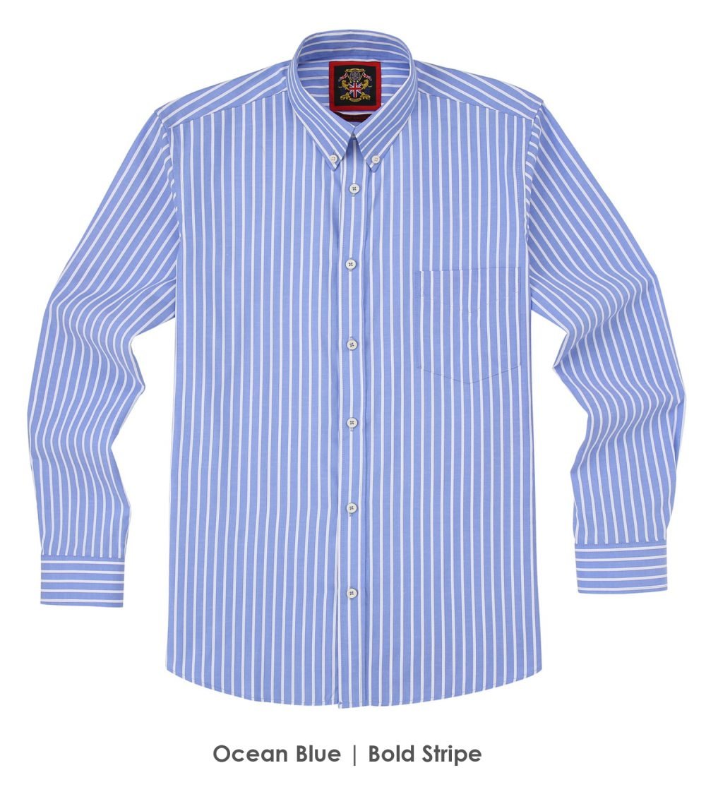 The Elizabeth Stripes Shirts, Mens Oxford Stripe Shirt Button Down Collar Office or Casual, (Ocean Blue | Bold Stripe) - Image 6