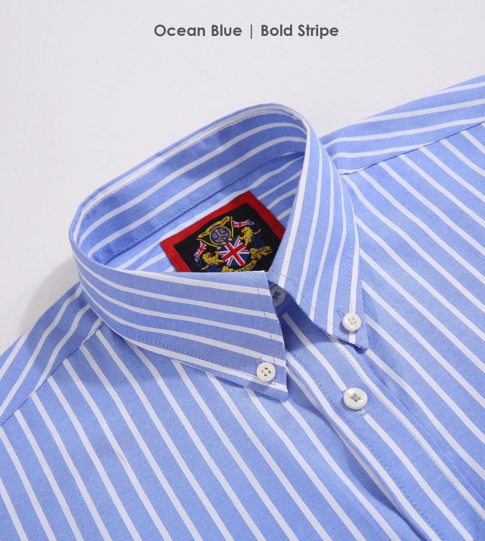 The Elizabeth Stripes Shirts, Mens Oxford Stripe Shirt Button Down Collar Office or Casual, (Ocean Blue | Bold Stripe) - Image 7