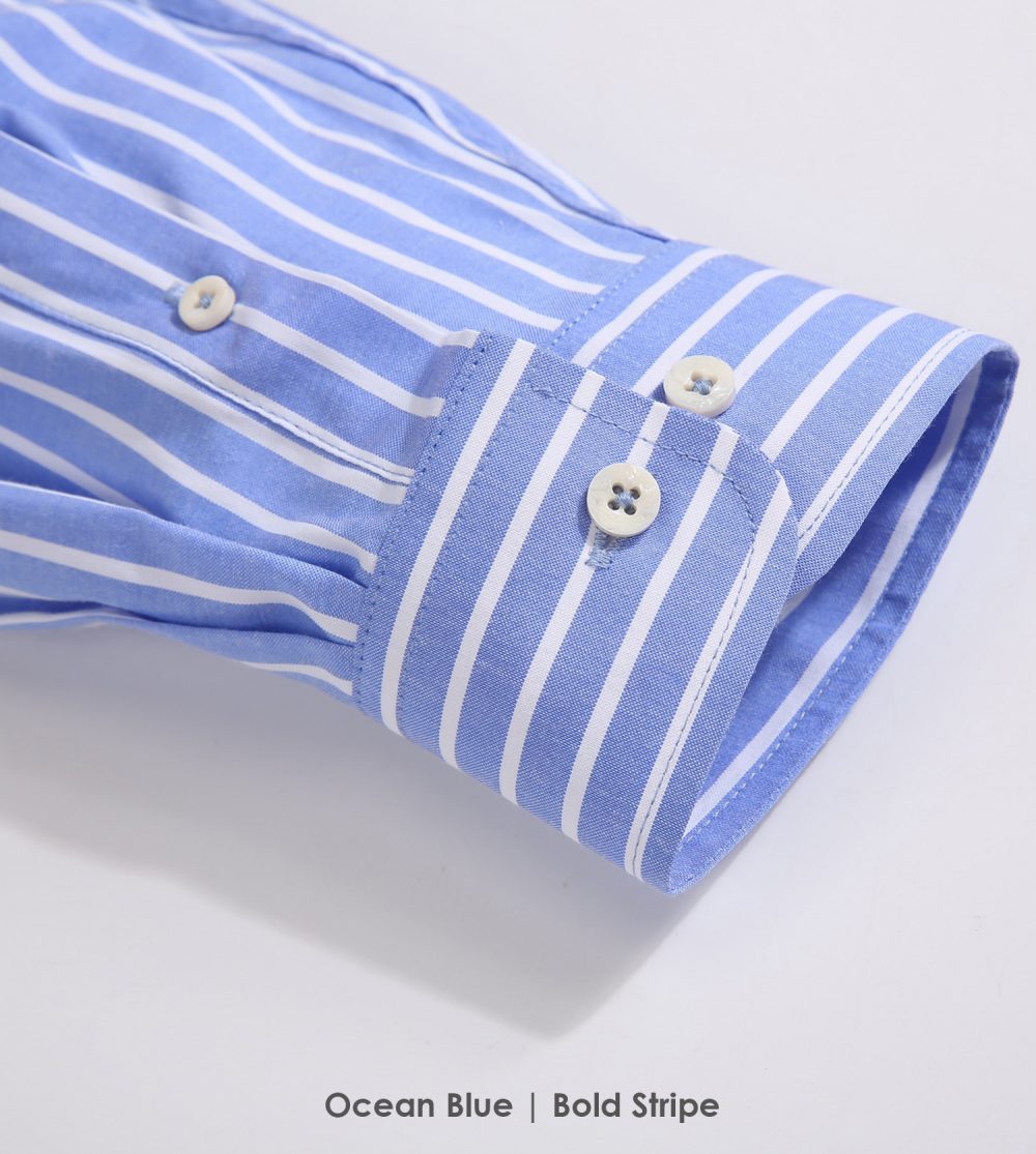 The Elizabeth Stripes Shirts, Mens Oxford Stripe Shirt Button Down Collar Office or Casual, (Ocean Blue | Bold Stripe) - Image 8