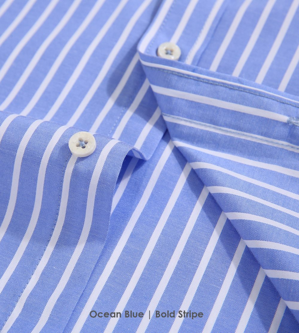 The Elizabeth Stripes Shirts, Mens Oxford Stripe Shirt Button Down Collar Office or Casual, (Ocean Blue | Bold Stripe) - Image 9