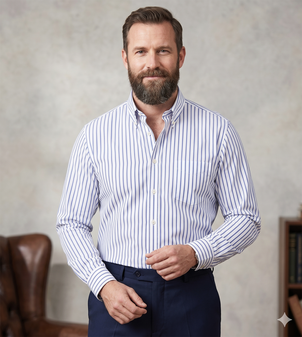 The Elizabeth Stripes Shirts, Mens Oxford Stripe Shirt Button Down Collar Office or Casual, (Ocean Blue | White Stripe) - Image 1