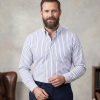 The Elizabeth Stripes Shirts, Mens Oxford Stripe Shirt Button Down Collar Office or Casual, (Ocean Blue | White Stripe) - Thumbnail Image 1