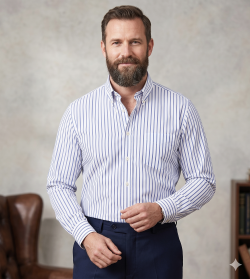 The Elizabeth Stripes Shirts, Mens Oxford Stripe Shirt Button Down Collar Office or Casual, (Ocean Blue | White Stripe)