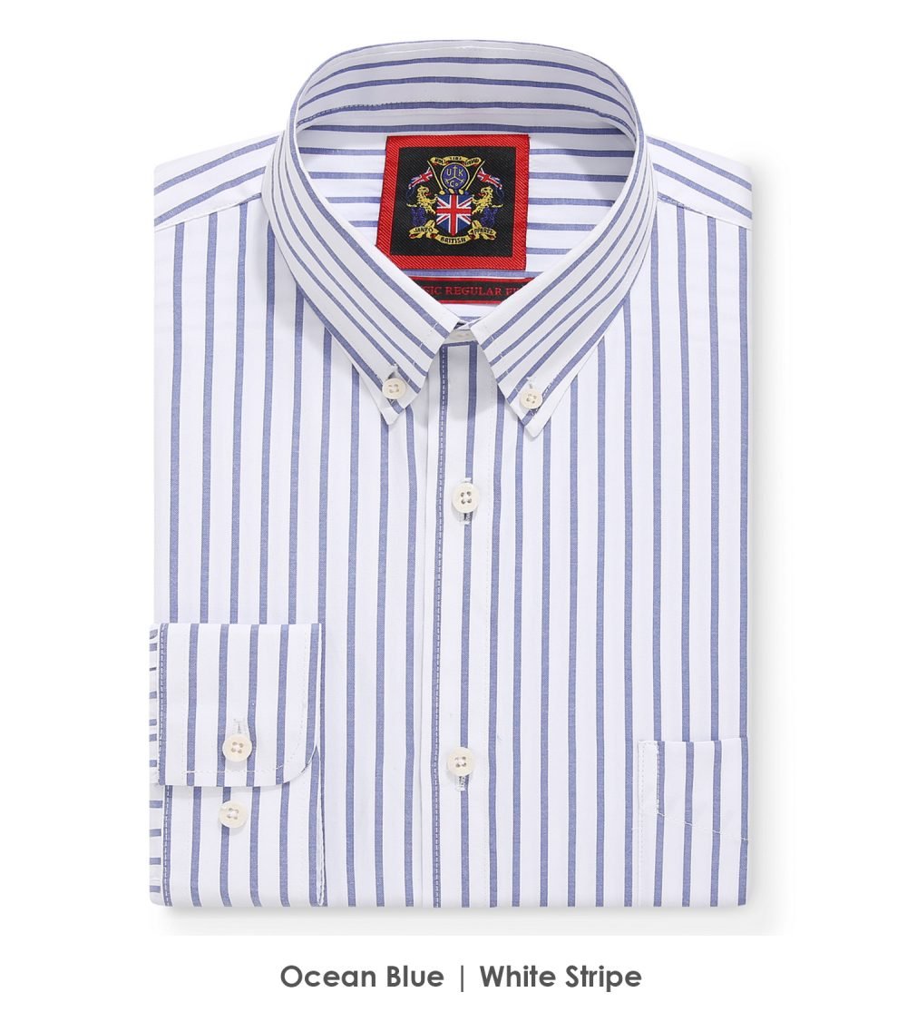The Elizabeth Stripes Shirts, Mens Oxford Stripe Shirt Button Down Collar Office or Casual, (Ocean Blue | White Stripe) - Image 5