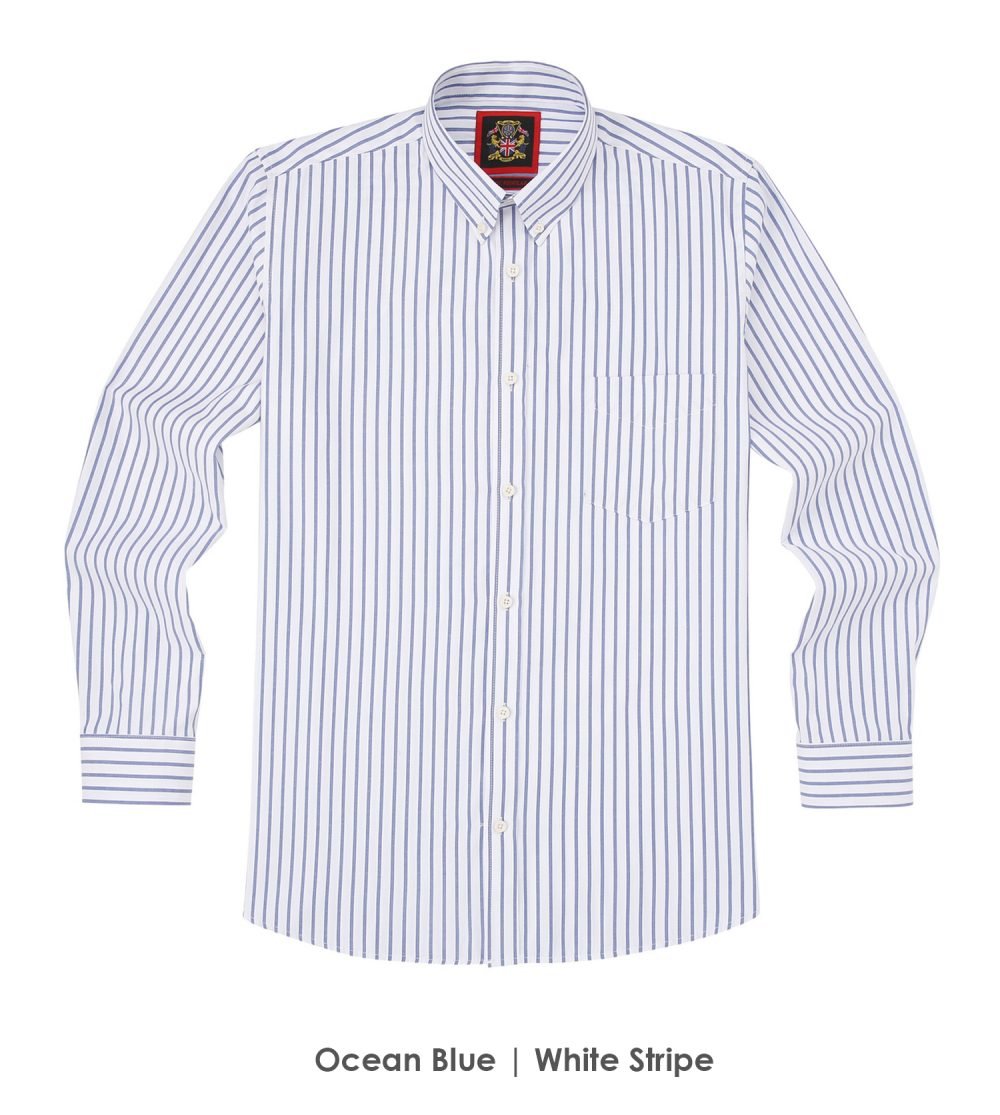 The Elizabeth Stripes Shirts, Mens Oxford Stripe Shirt Button Down Collar Office or Casual, (Ocean Blue | White Stripe) - Image 6
