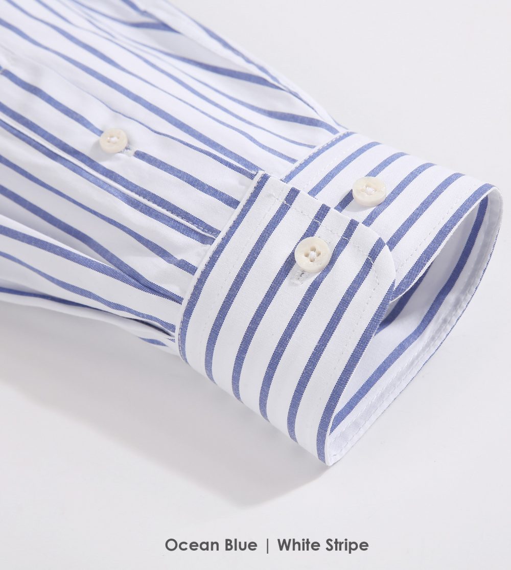 The Elizabeth Stripes Shirts, Mens Oxford Stripe Shirt Button Down Collar Office or Casual, (Ocean Blue | White Stripe) - Image 8