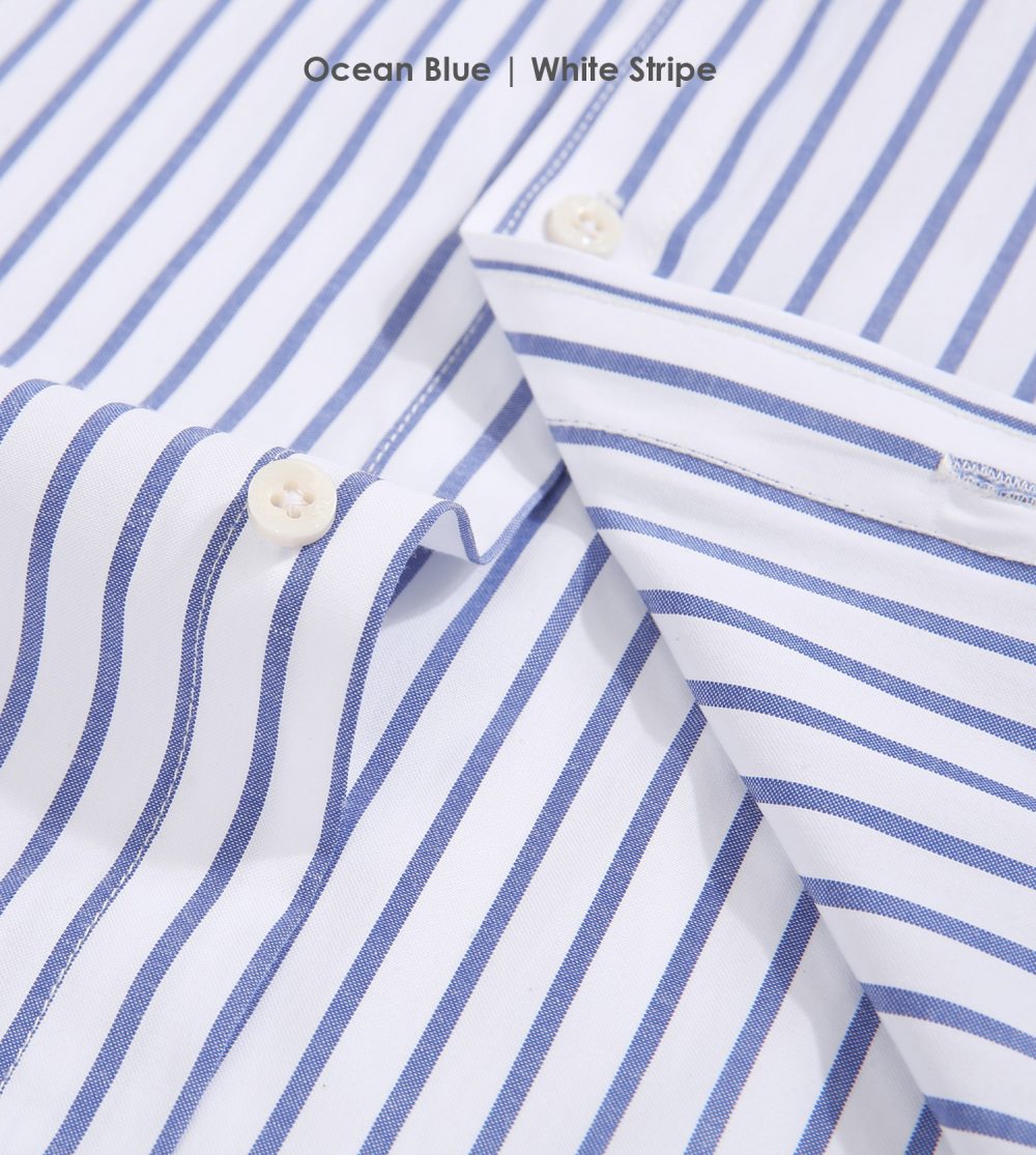 The Elizabeth Stripes Shirts, Mens Oxford Stripe Shirt Button Down Collar Office or Casual, (Ocean Blue | White Stripe) - Image 9