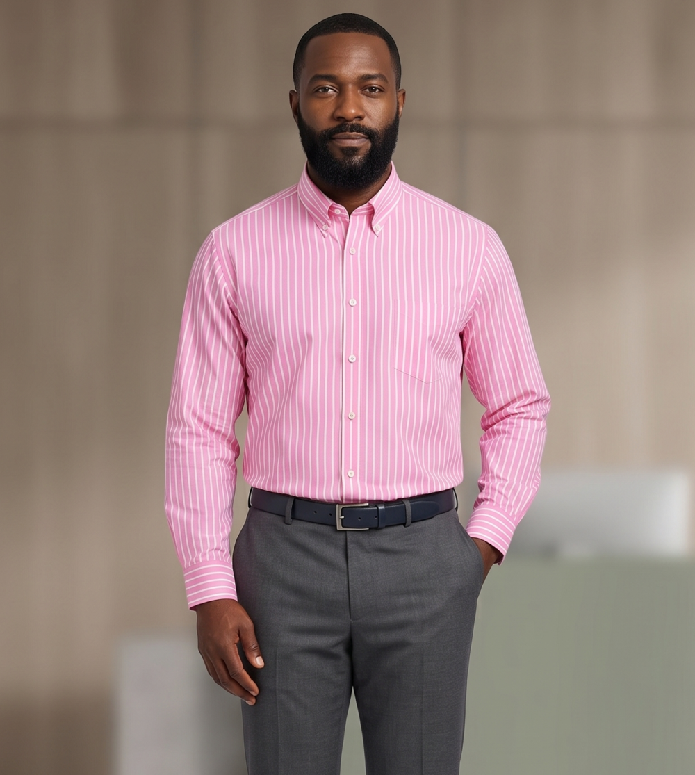 The Elizabeth Stripes Shirts, Mens Oxford Stripe Shirt Button Down Collar Office or Casual, (Vintage Pink | Bold Stripe) - Image 1