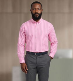 The Elizabeth Stripes Shirts, Mens Oxford Stripe Shirt Button Down Collar Office or Casual, (Vintage Pink | Bold Stripe)