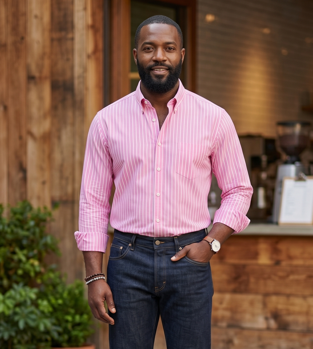 The Elizabeth Stripes Shirts, Mens Oxford Stripe Shirt Button Down Collar Office or Casual, (Vintage Pink | Bold Stripe) - Image 2