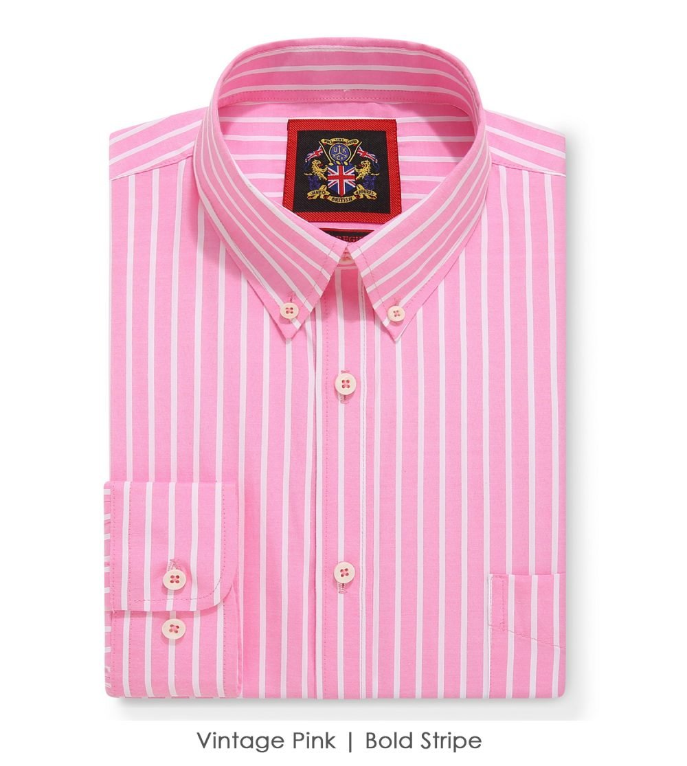 The Elizabeth Stripes Shirts, Mens Oxford Stripe Shirt Button Down Collar Office or Casual, (Vintage Pink | Bold Stripe) - Image 5