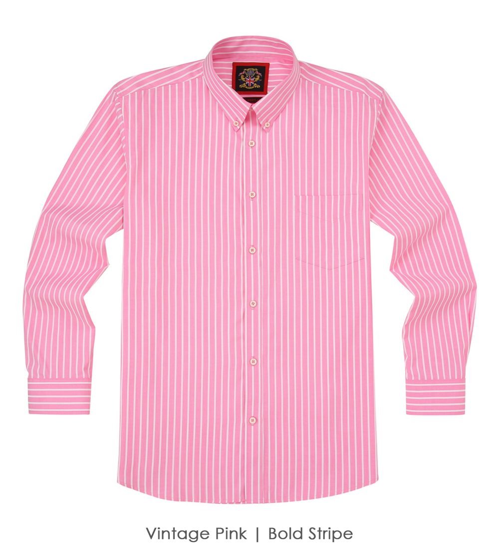 The Elizabeth Stripes Shirts, Mens Oxford Stripe Shirt Button Down Collar Office or Casual, (Vintage Pink | Bold Stripe) - Image 6