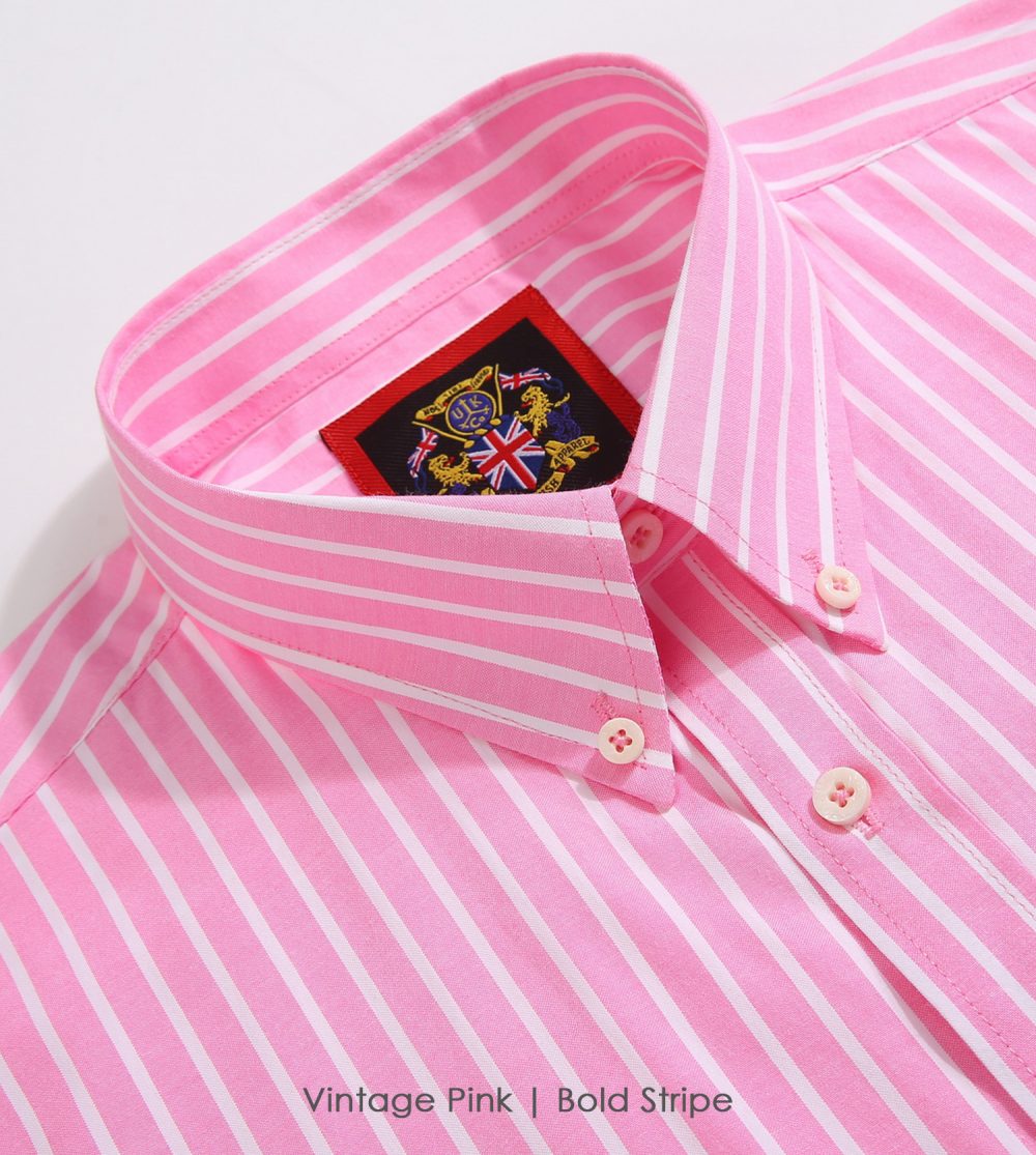 The Elizabeth Stripes Shirts, Mens Oxford Stripe Shirt Button Down Collar Office or Casual, (Vintage Pink | Bold Stripe) - Image 7