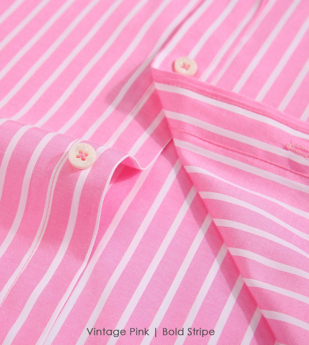 The Elizabeth Stripes Shirts, Mens Oxford Stripe Shirt Button Down Collar Office or Casual, (Vintage Pink | Bold Stripe) - Image 9