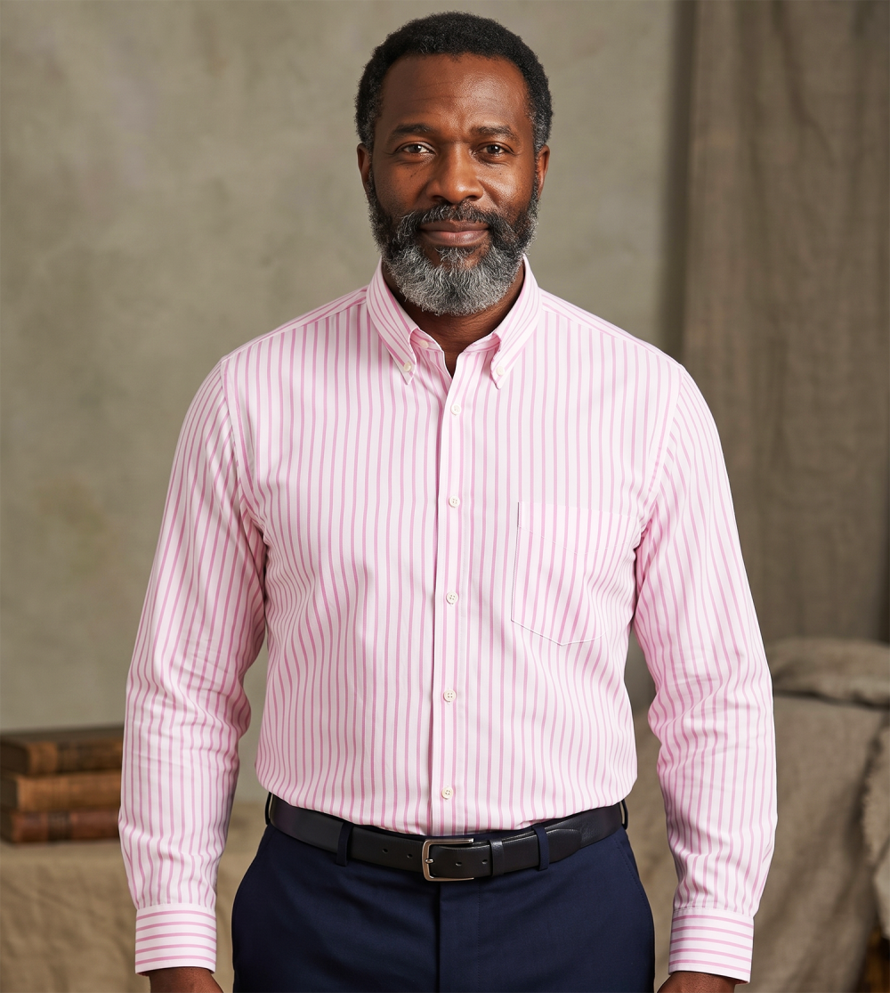 The Elizabeth Stripes Shirts, Mens Oxford Stripe Shirt Button Down Collar Office or Casual, (Vintage Pink | White Stripe) - Image 1