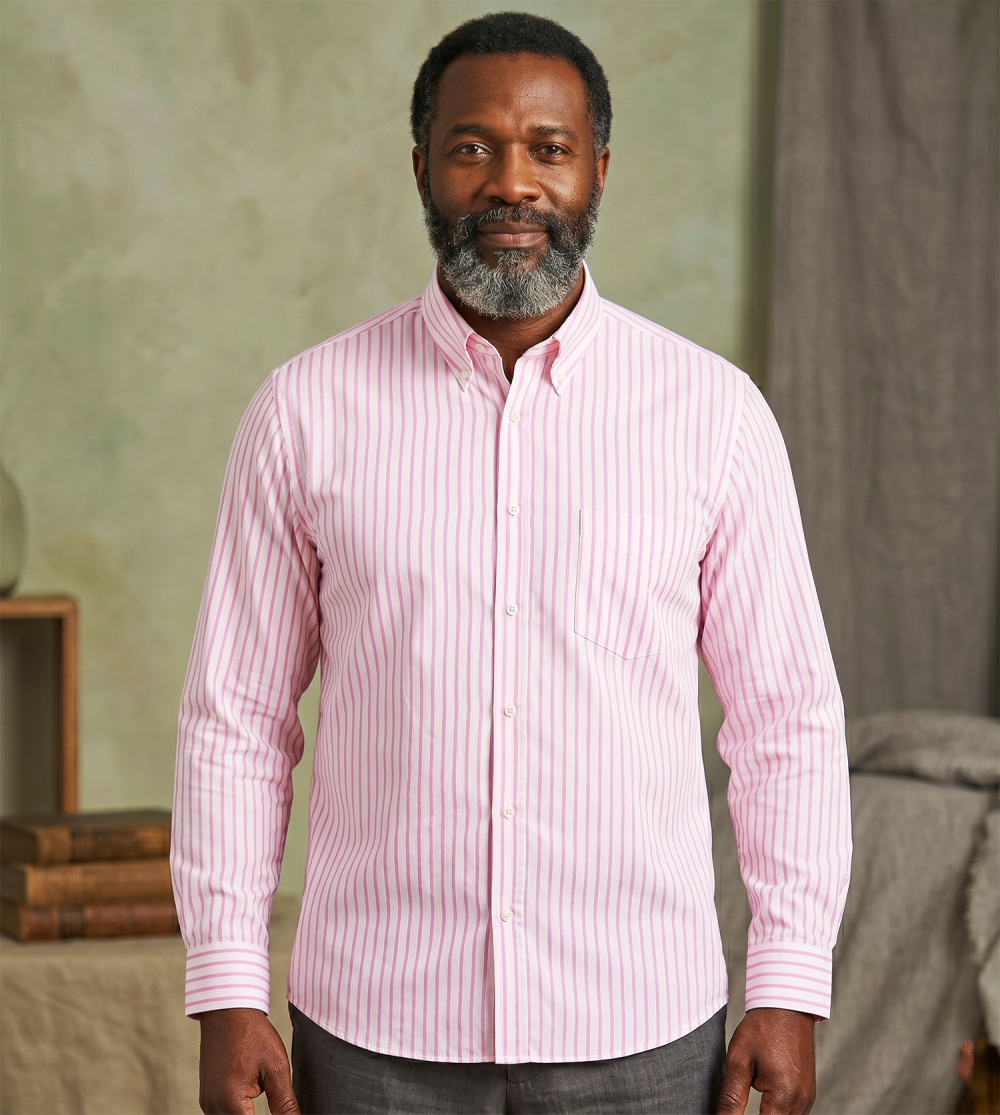 The Elizabeth Stripes Shirts, Mens Oxford Stripe Shirt Button Down Collar Office or Casual, (Vintage Pink | White Stripe) - Image 2