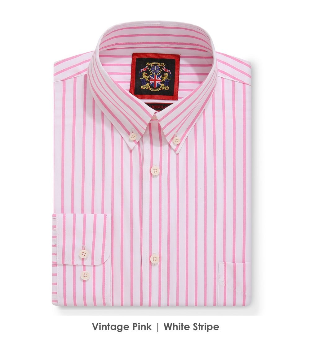 The Elizabeth Stripes Shirts, Mens Oxford Stripe Shirt Button Down Collar Office or Casual, (Vintage Pink | White Stripe) - Image 5