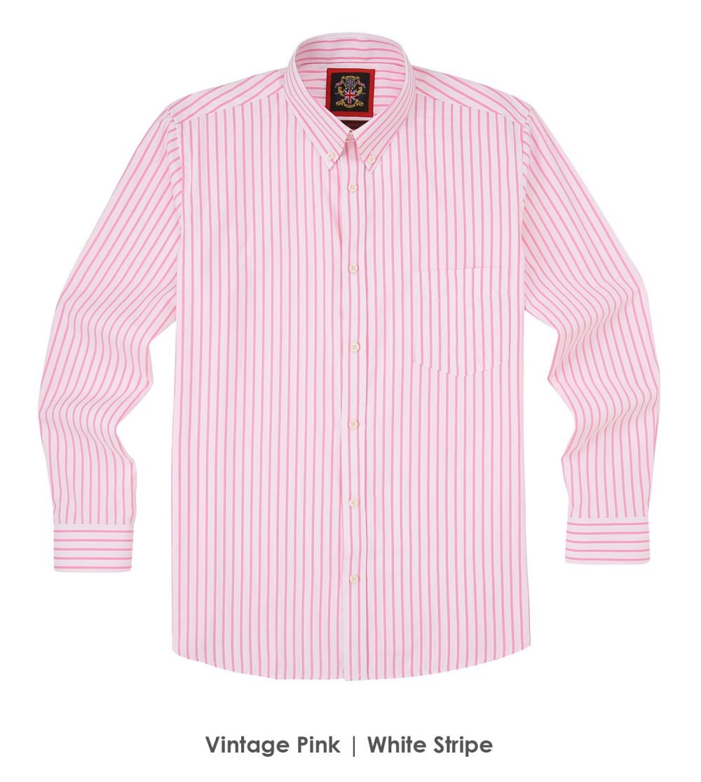 The Elizabeth Stripes Shirts, Mens Oxford Stripe Shirt Button Down Collar Office or Casual, (Vintage Pink | White Stripe) - Image 6