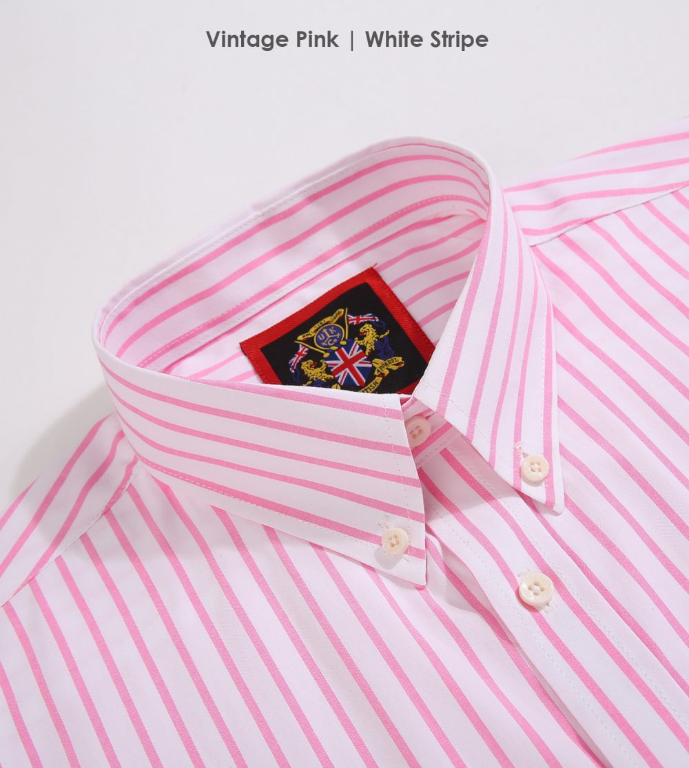 The Elizabeth Stripes Shirts, Mens Oxford Stripe Shirt Button Down Collar Office or Casual, (Vintage Pink | White Stripe) - Image 7