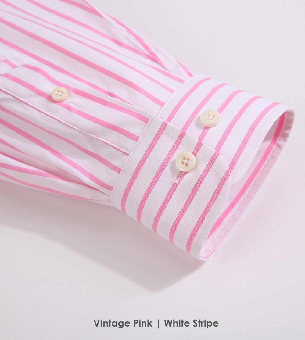 The Elizabeth Stripes Shirts, Mens Oxford Stripe Shirt Button Down Collar Office or Casual, (Vintage Pink | White Stripe) - Image 8