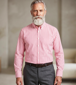 The Elizabeth Stripes Shirts, Mens Oxford Stripe Shirt Button Down Collar Office or Casual, (Warming Red | White Stripe)